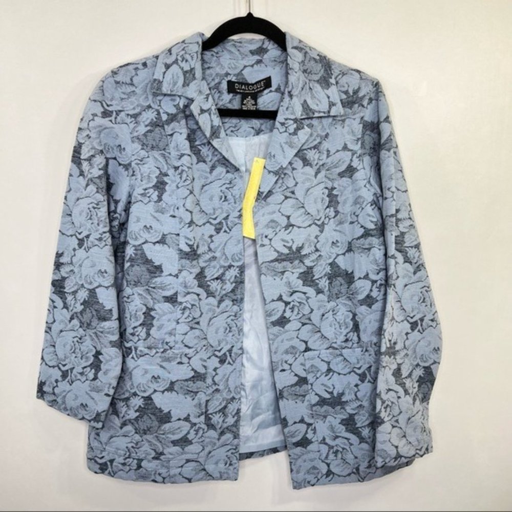QVC Dialogue Jacquard Jacket Blue Floral Print Size 4